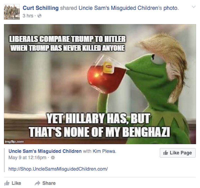 Illustration for article titled Curt Schilling Shares A Truly Transcendent Meme On Facebook